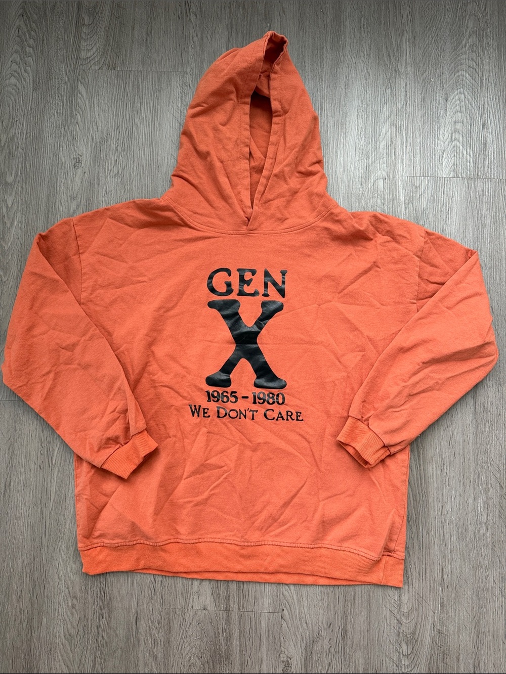 Gen X Orange Pullover Hoodie - 'We Don't Care' Graphic